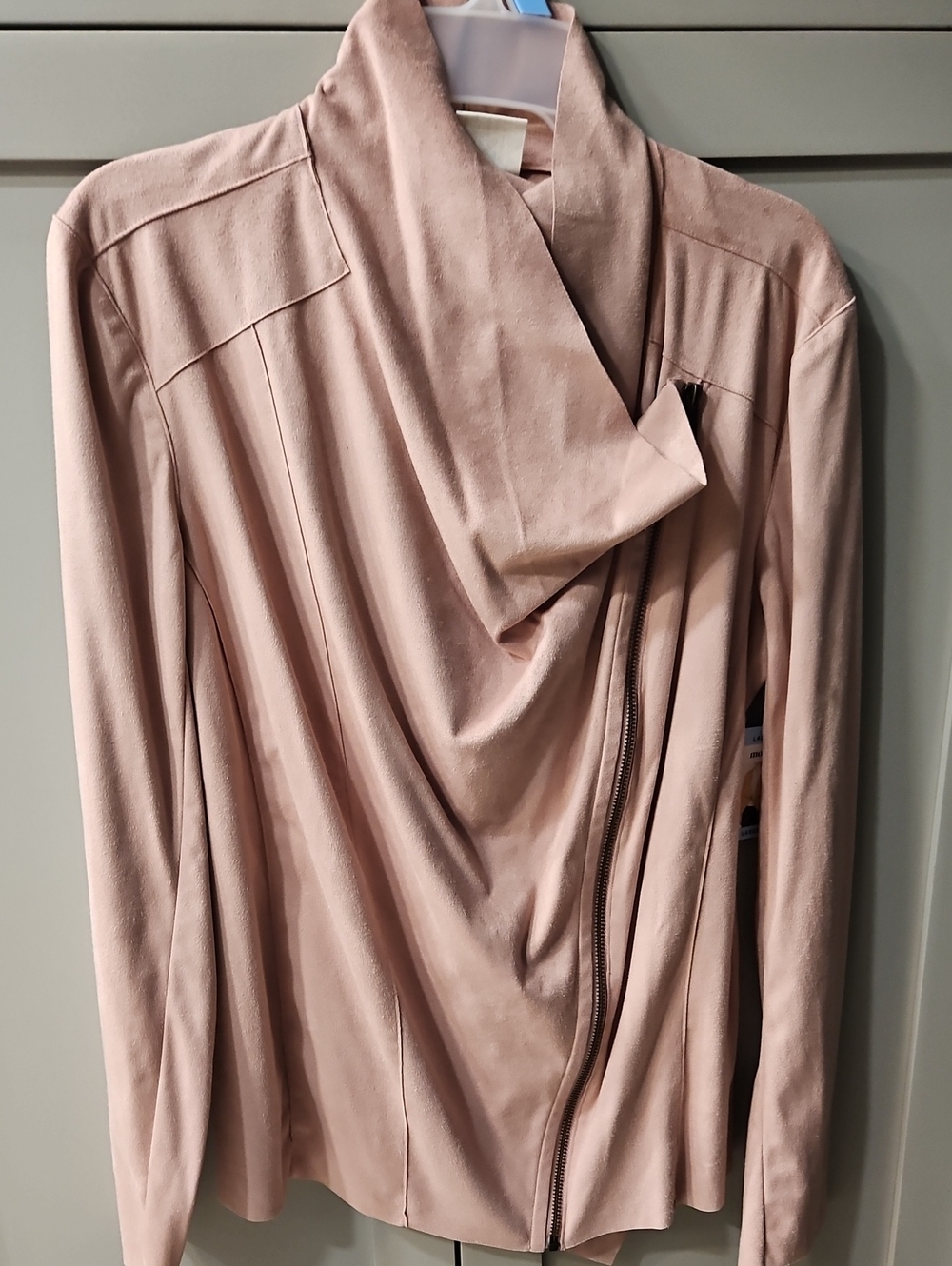 Draped Zip-Front Leather Jacket in Blush